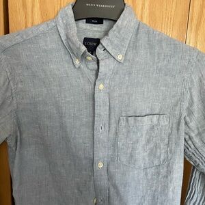 J. Crew Baird McNutt Irish Linen Slim Casual Blue Linen Shirt